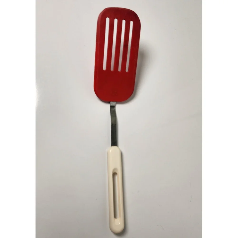 Vintage Bonny USA Slotted Spatula Red Nylon White Handle Retro Kitchen Tool USA